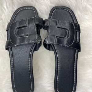 Black Leather Flat Slippers