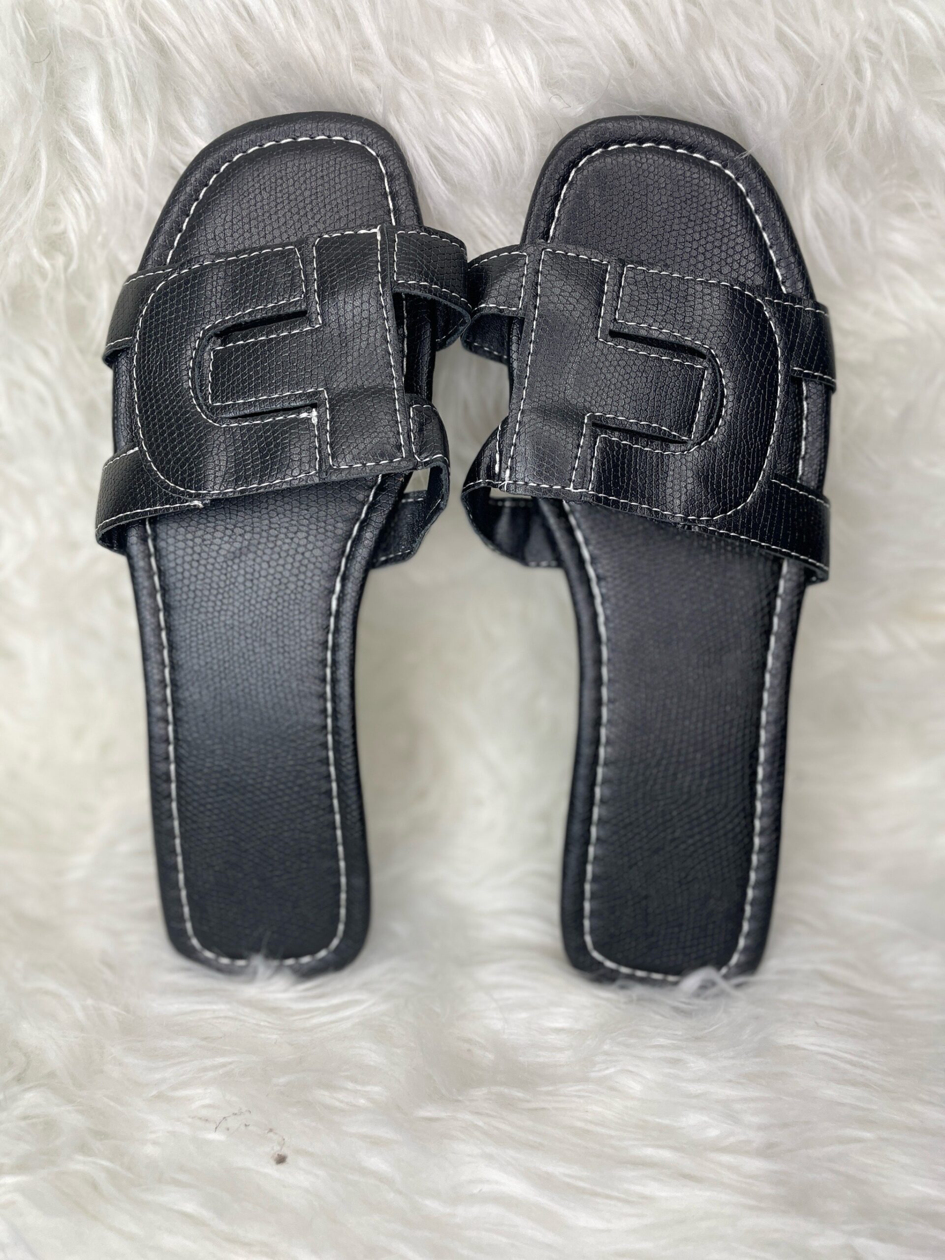 Black Leather Flat Slippers 2 Black Leather Flat Slippers - Image 2