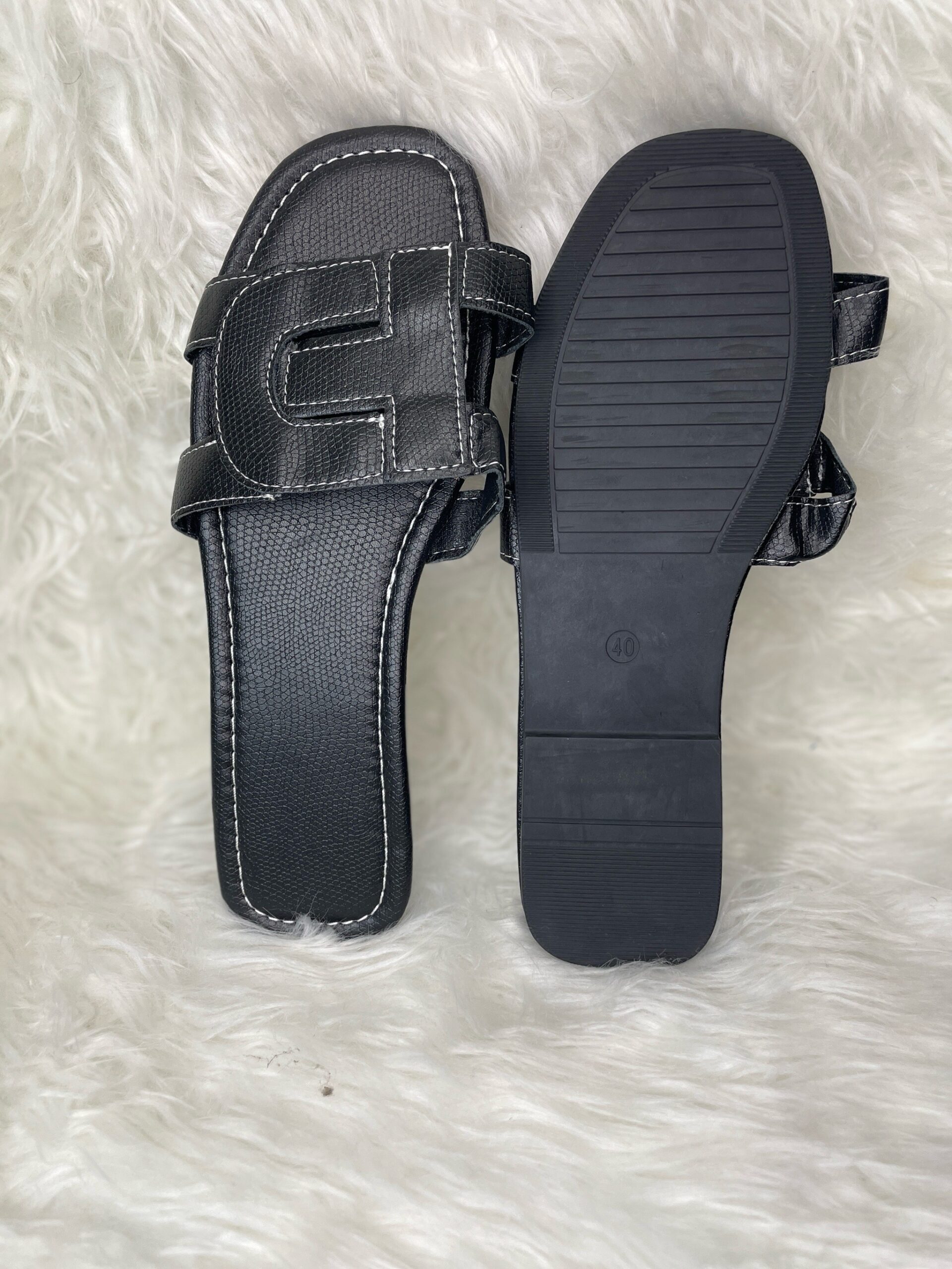 Black Leather Flat Slippers 3 Black Leather Flat Slippers - Image 3