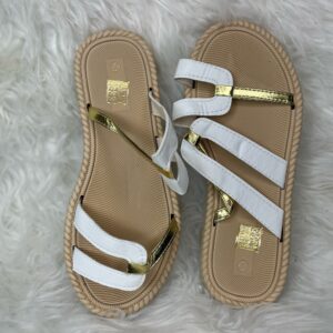White Strappy Flat Slippers