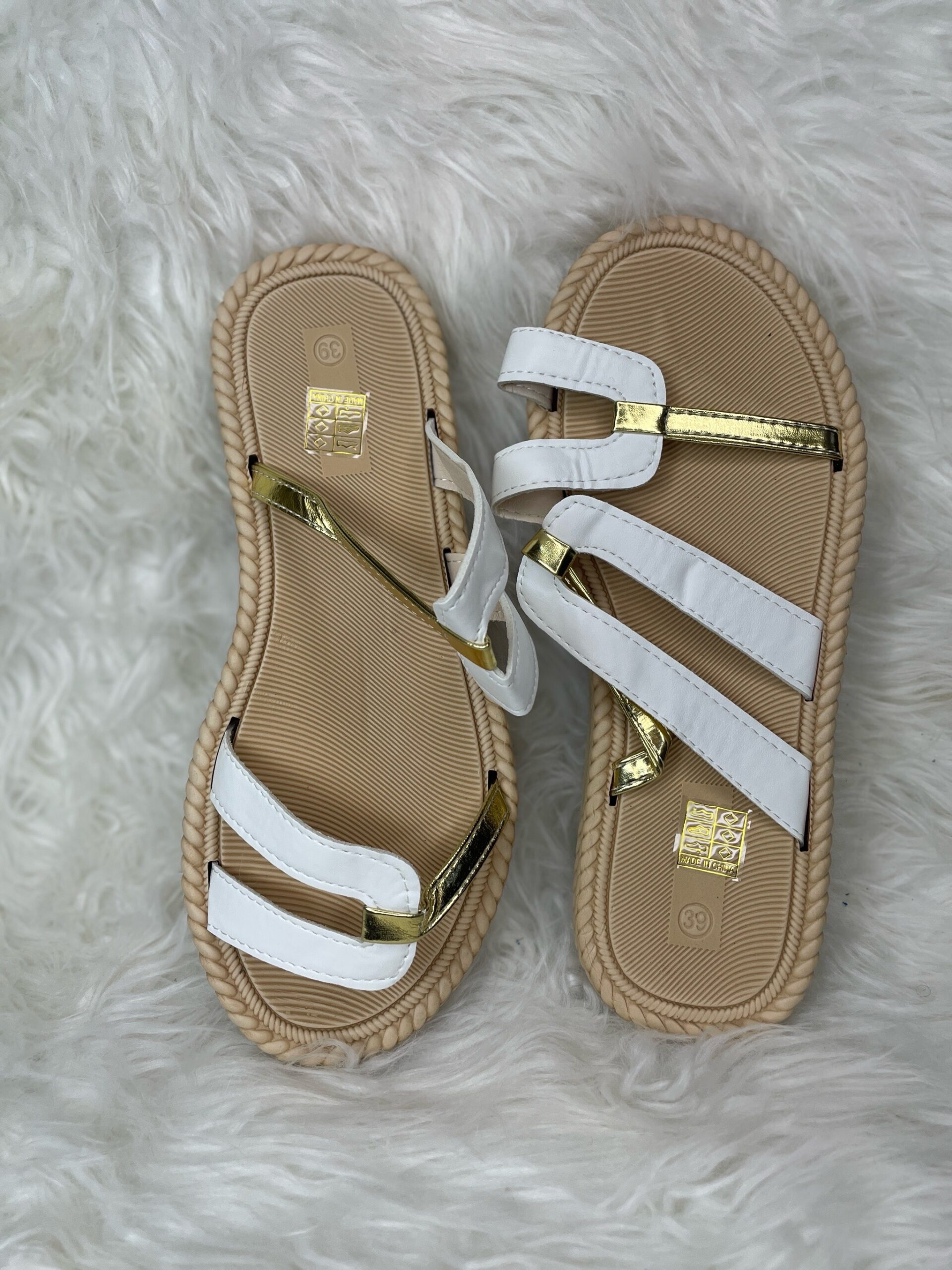 White Strappy Flat Slippers 1 White Strappy Flat Slippers