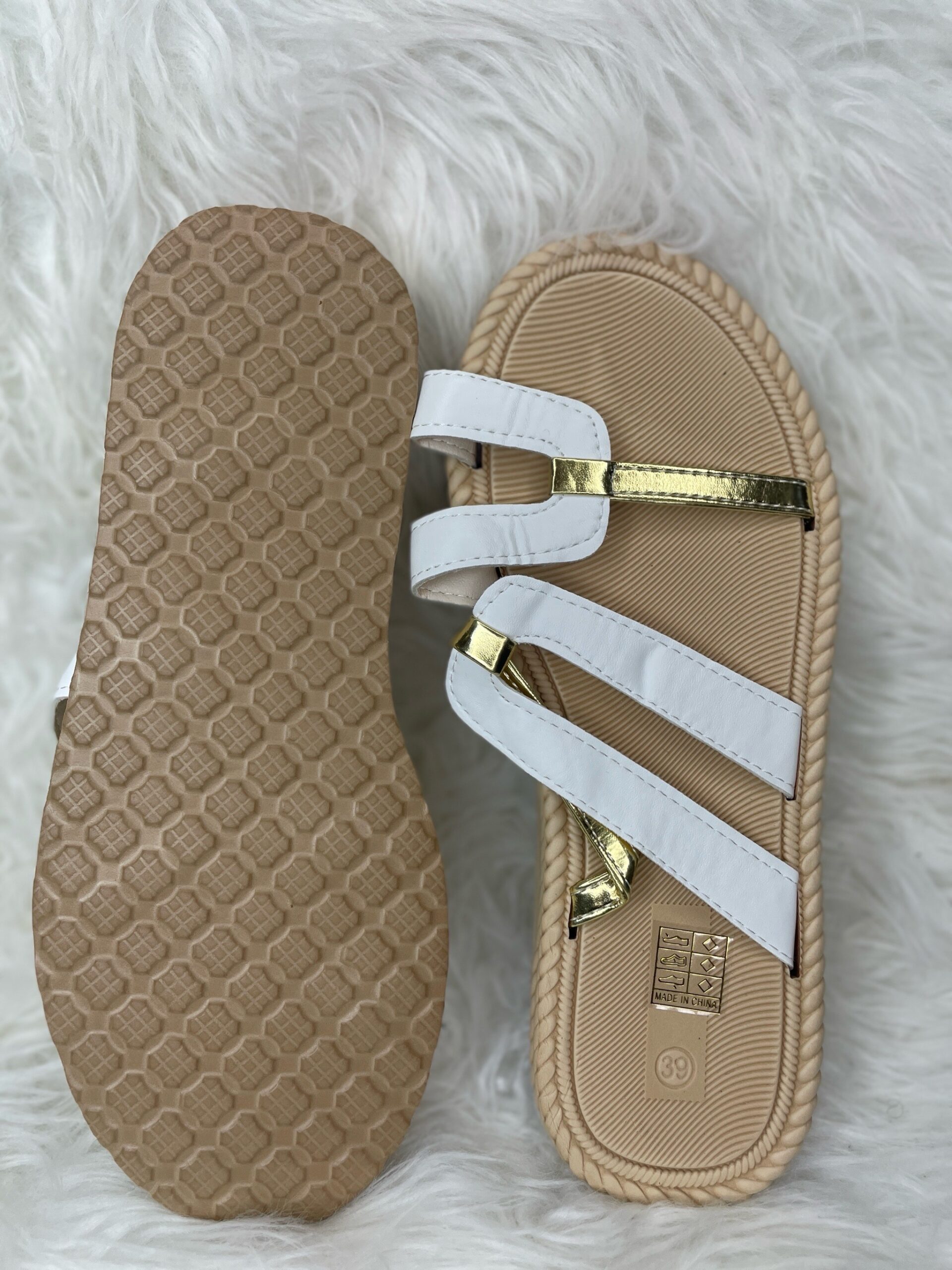 White Strappy Flat Slippers 3 White Strappy Flat Slippers - Image 3