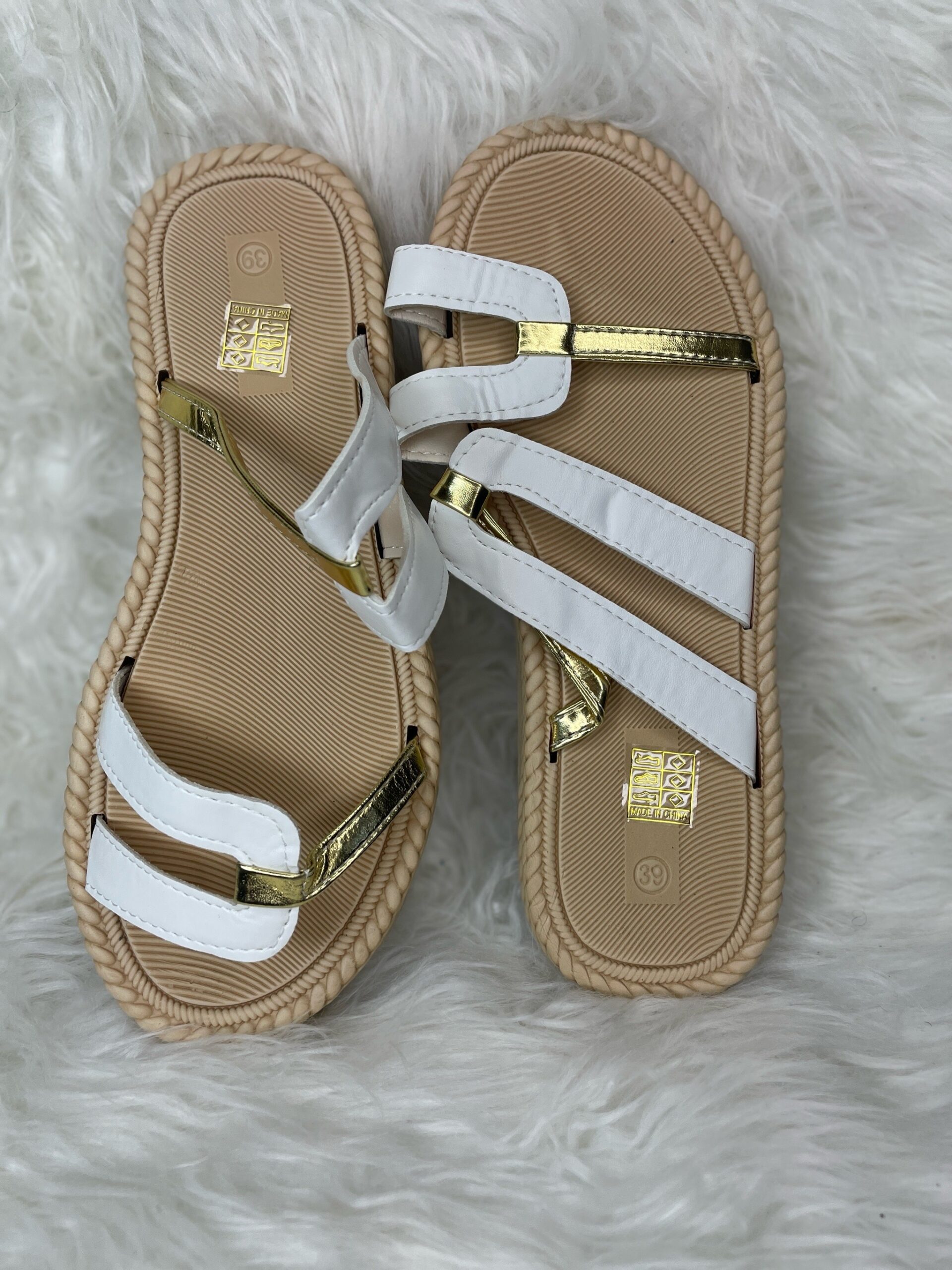 White Strappy Flat Slippers 4 White Strappy Flat Slippers - Image 4
