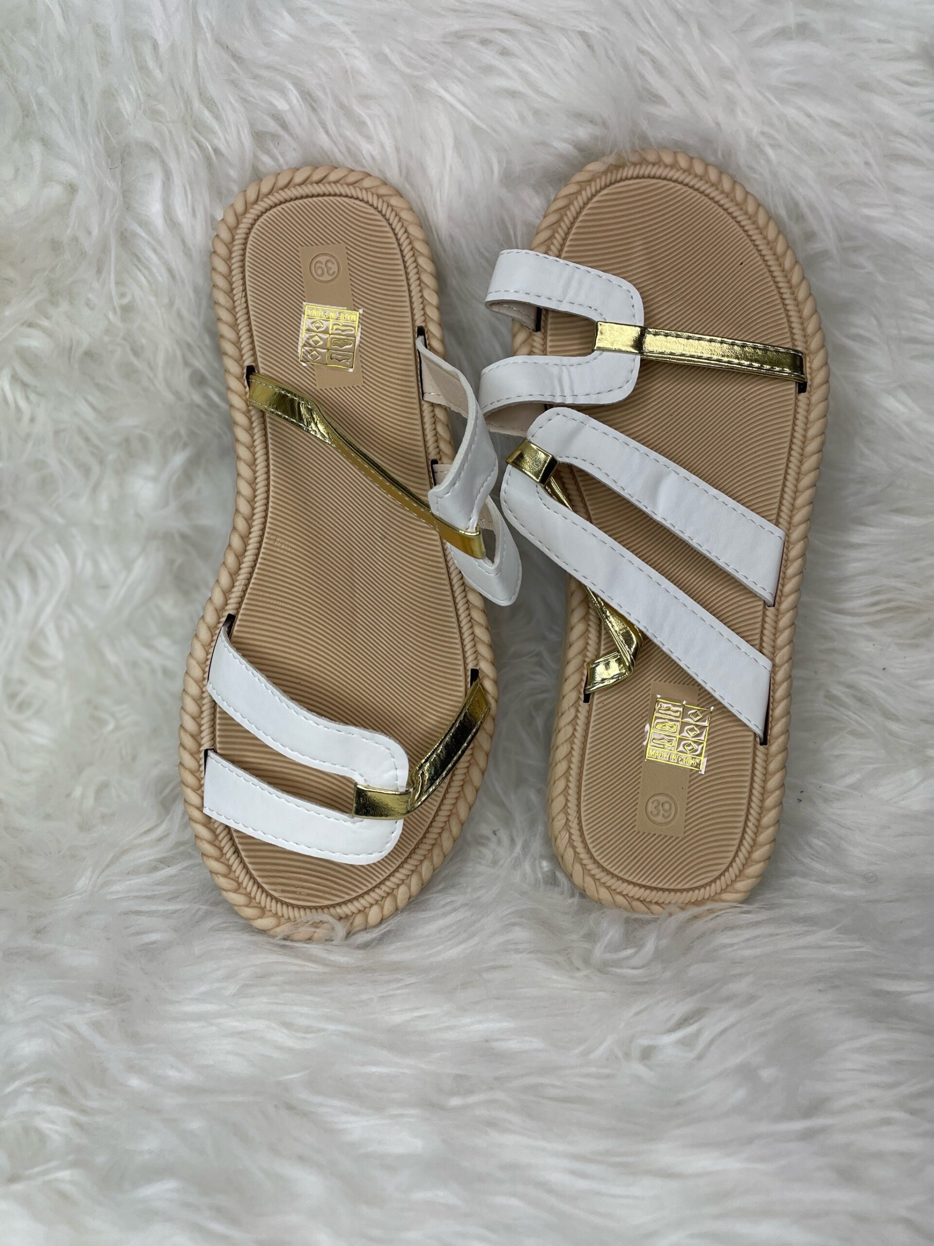 White Strappy Flat Slippers 5 White Strappy Flat Slippers - Image 5