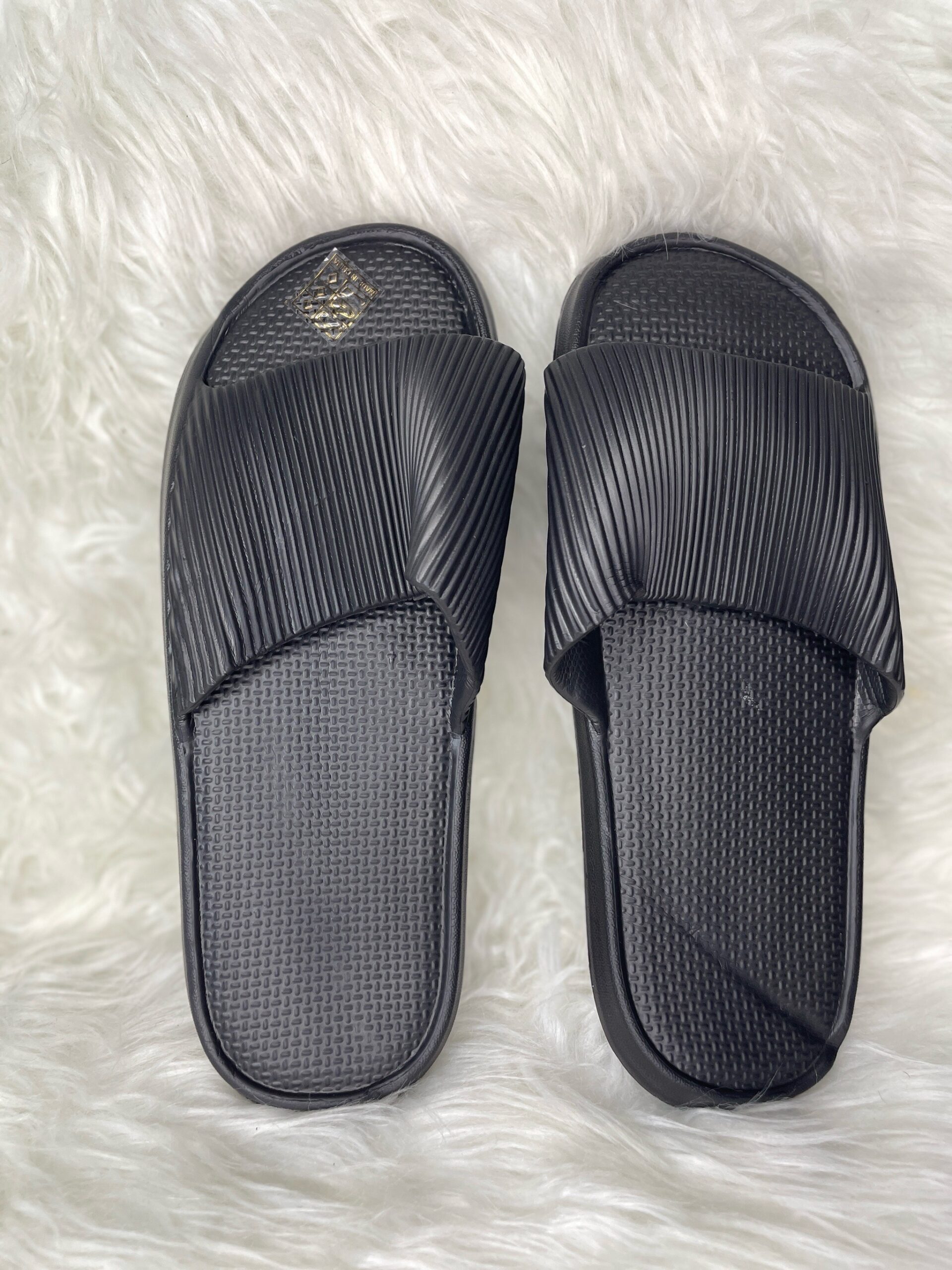 Black Ribbed Rubber Slides 1 Black Ribbed Rubber Slides