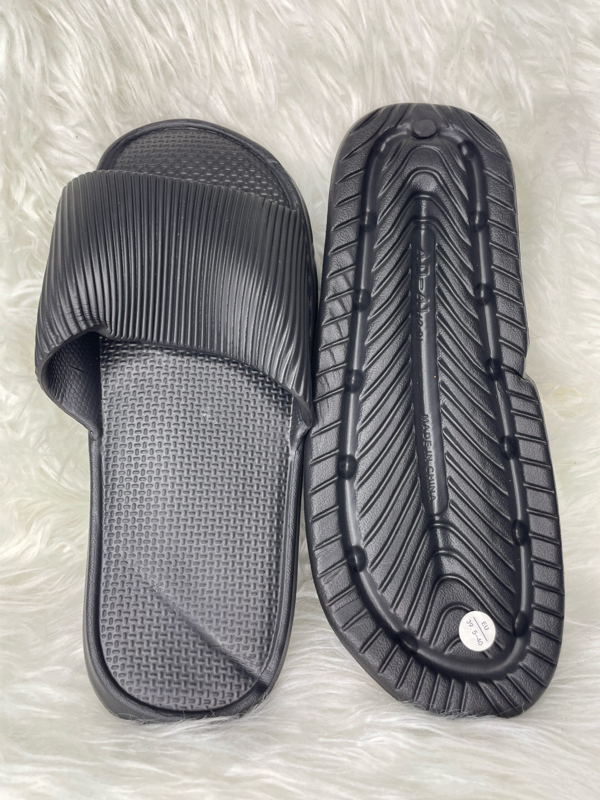 Black Ribbed Rubber Slides 3 Black Ribbed Rubber Slides - Image 3