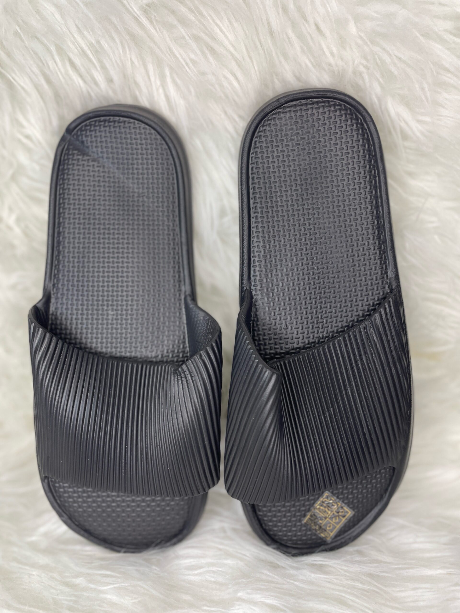 Black Ribbed Rubber Slides 5 Black Ribbed Rubber Slides - Image 5