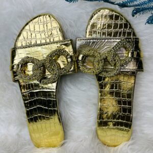 Gold Flat Leather Slippers