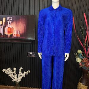 Blue Pleated Two Piece Set