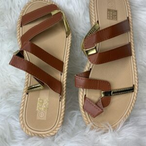 Brown Strappy Toe Ring Slippers