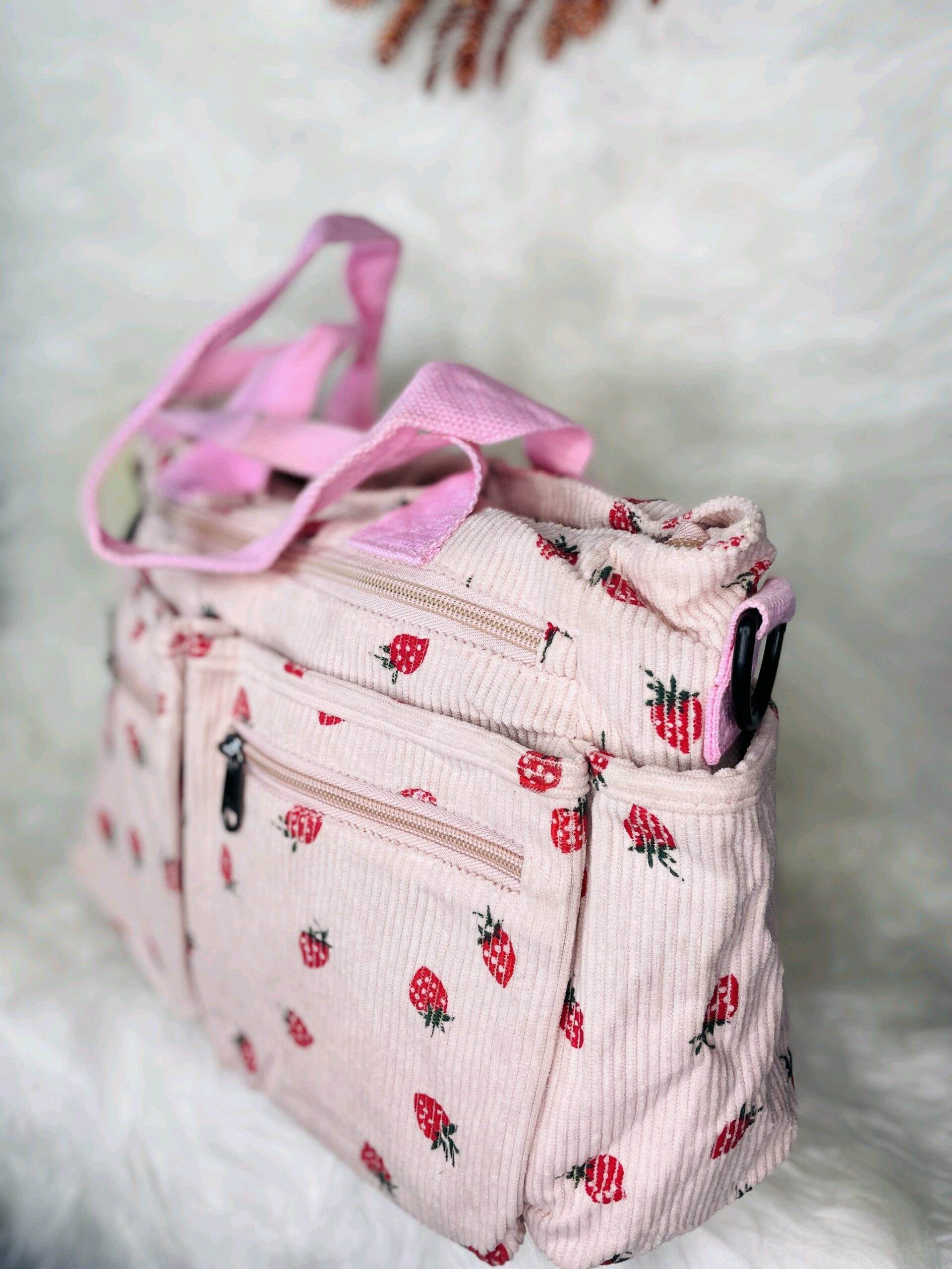 Pink Strawberry Tote Bag 3 Pink Strawberry Tote Bag - Image 3