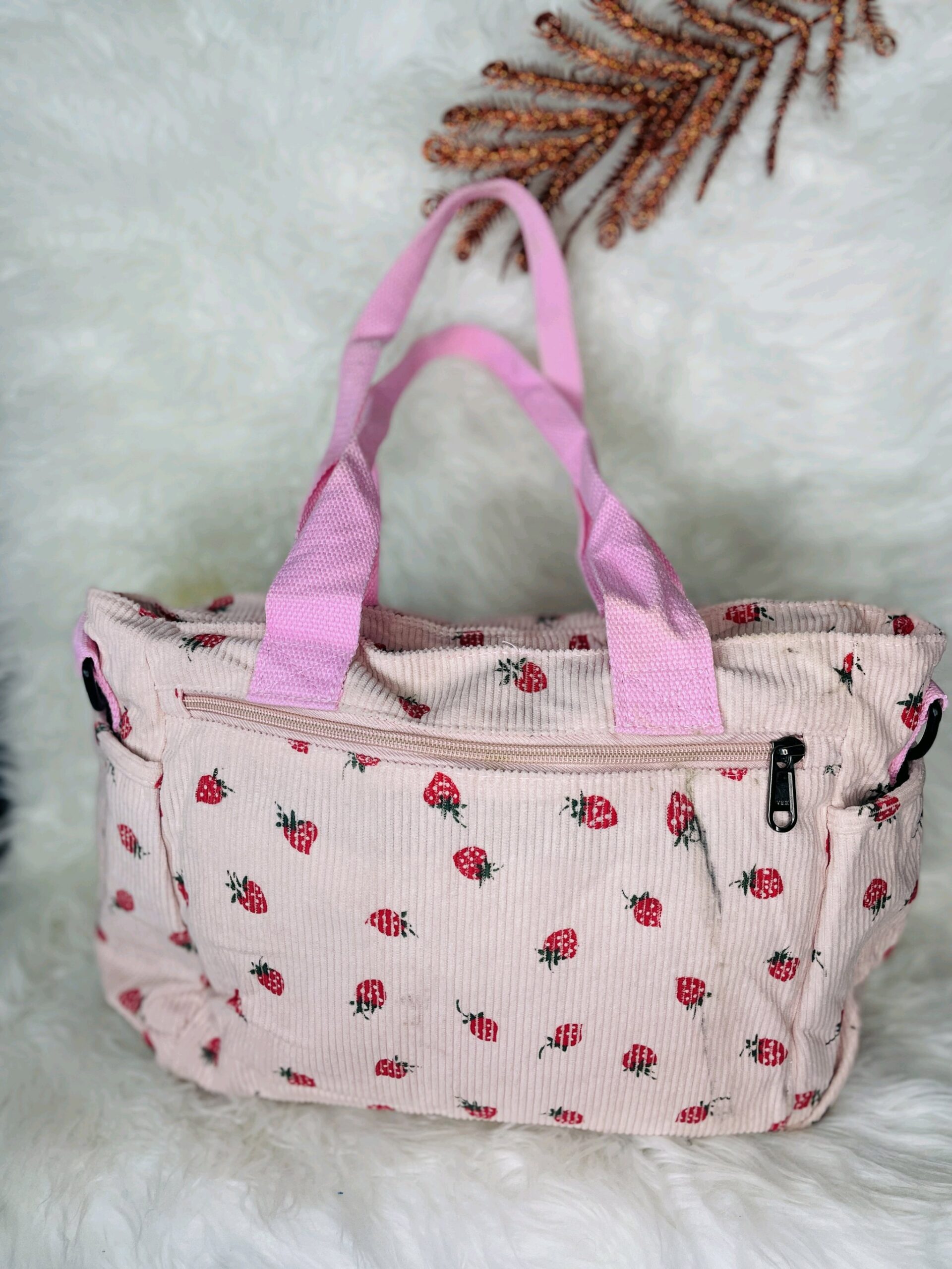 Pink Strawberry Tote Bag 4 Pink Strawberry Tote Bag - Image 4