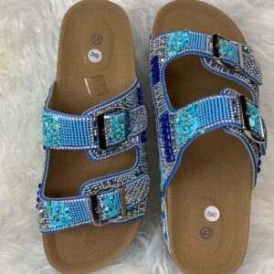 Blue Beaded Buckle Slippers